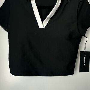 Elegant Black and White V-Neck Crop Top